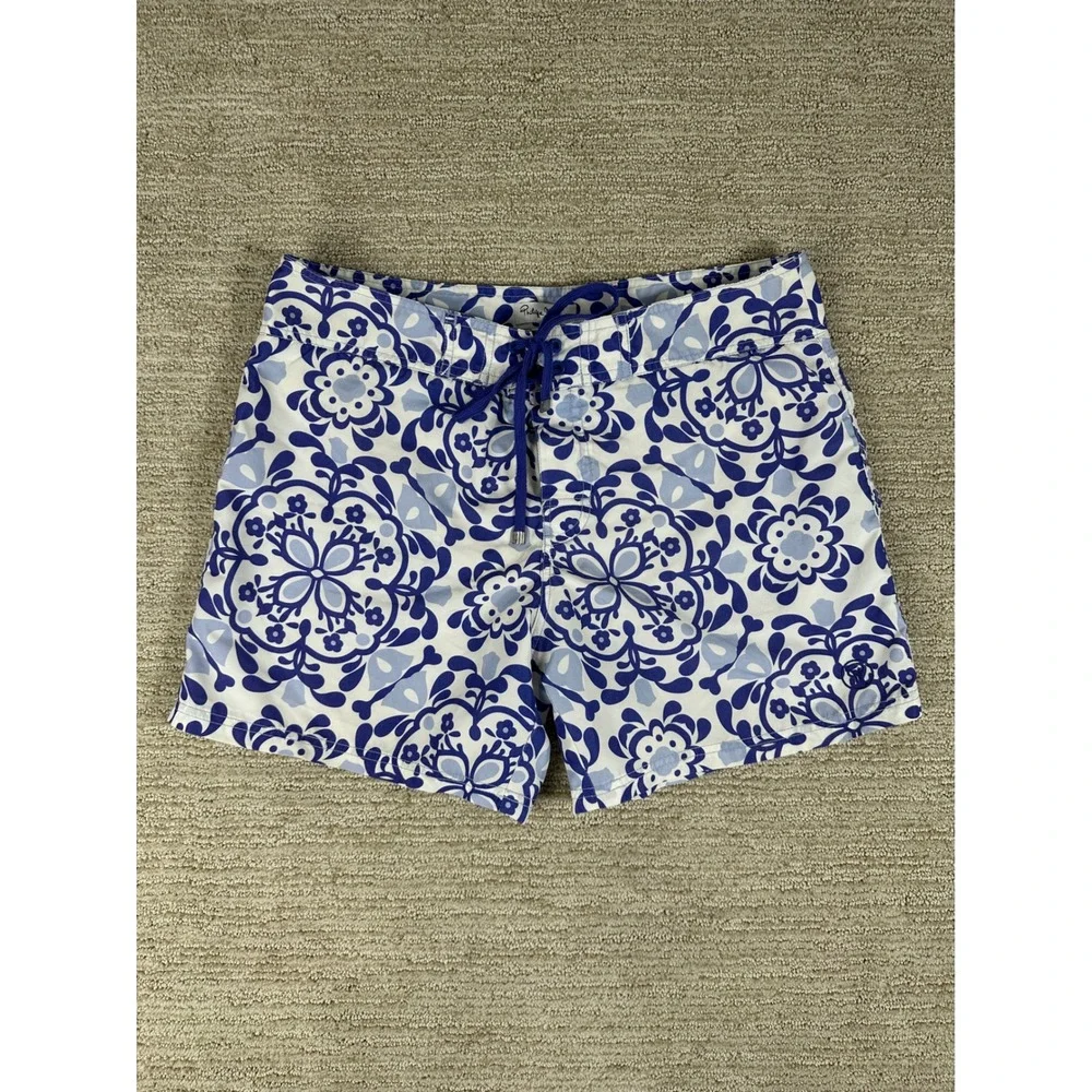 Philippe Matignon Mens Blue White Floral Medallion Swim Trunks Board Shorts M